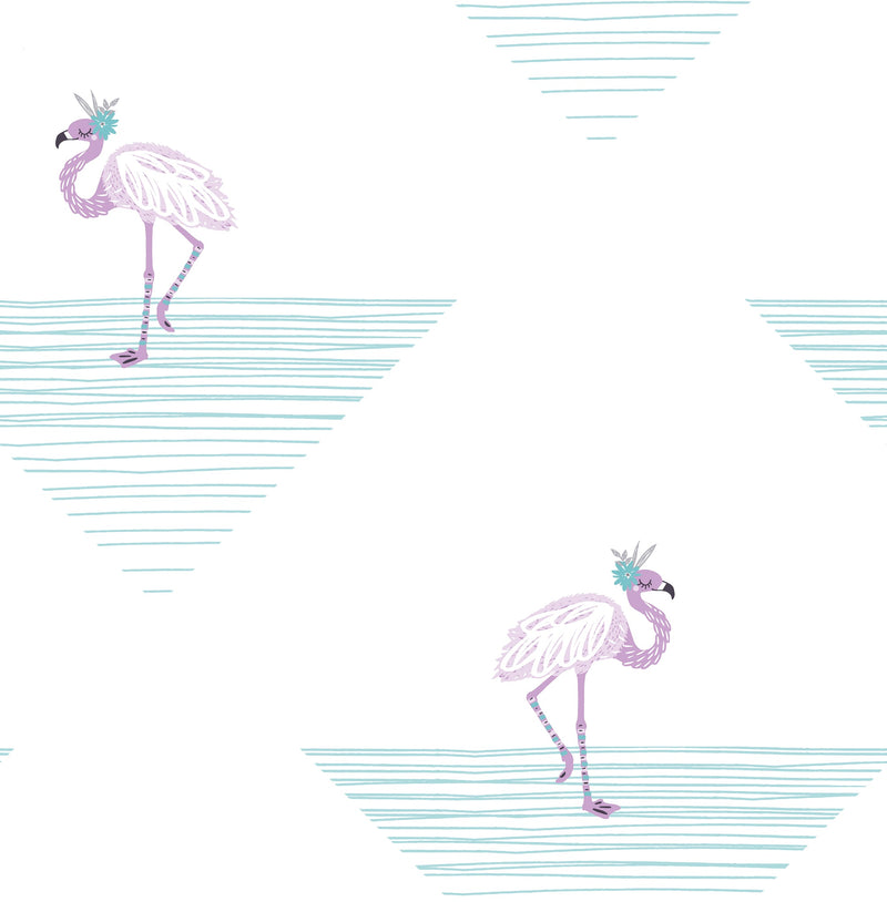 media image for Dancing Flamingos Wallpaper in Teal and Lilac from the Day Dreamers Collection by Seabrook Wallcoverings 225