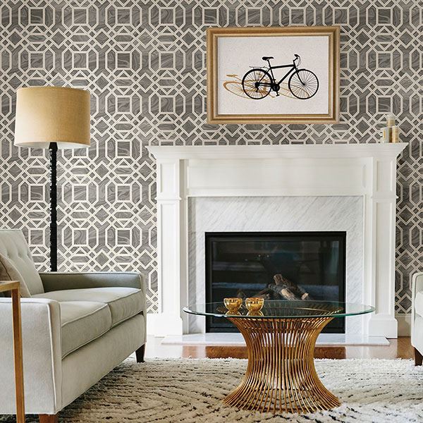 media image for Daphne Trellis Wallpaper in Grey from the Moonlight Collection by Brewster Home Fashions 231