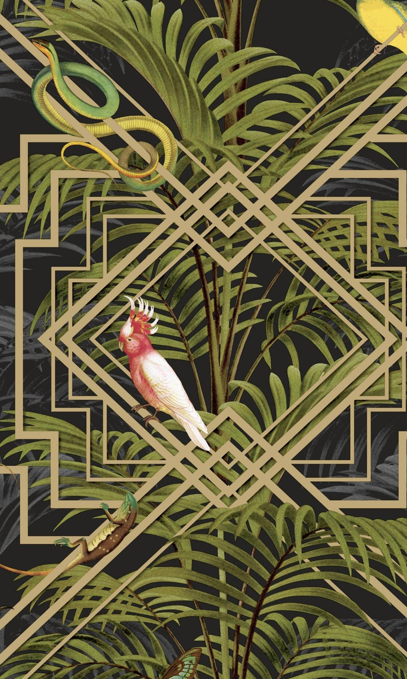 media image for Black Art Deco Geometric Tropical Wallpaper by Walls Republic 228