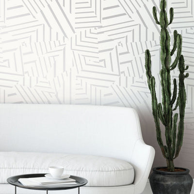 product image for Dazzle Self Adhesive Wallpaper in White and Metallic Silver by Bobby Berk for Tempaper 64