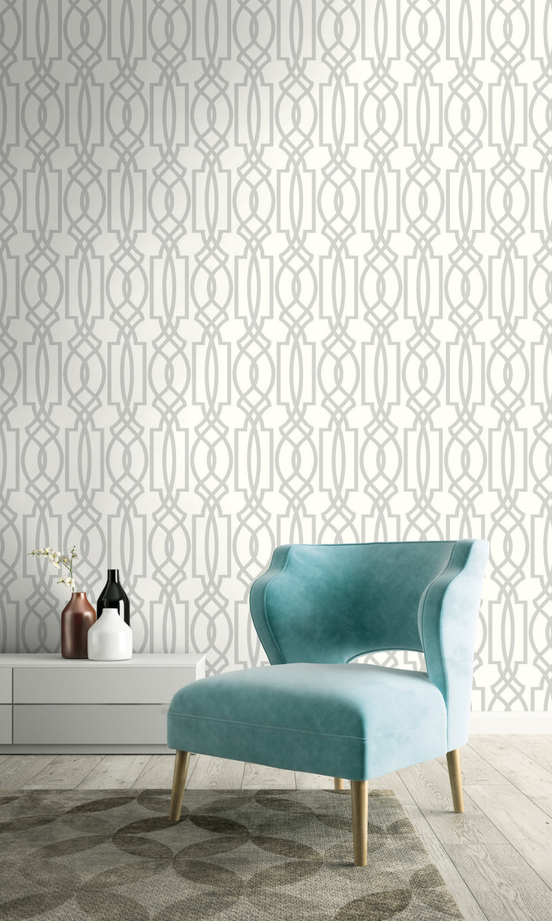 media image for Deco Lattice Peel-and-Stick Wallpaper in Grey by NextWall 23