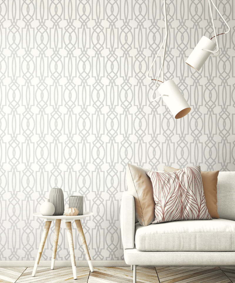 media image for Deco Lattice Peel-and-Stick Wallpaper in Grey by NextWall 229