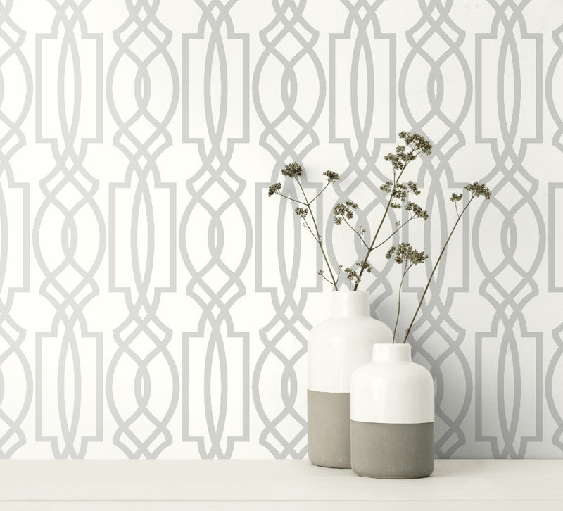 media image for Deco Lattice Peel-and-Stick Wallpaper in Grey by NextWall 283