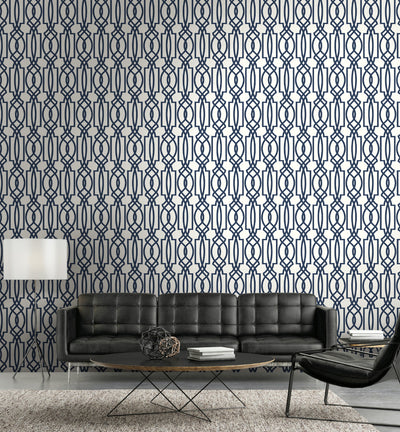 product image for Deco Lattice Peel-and-Stick Wallpaper in Navy by NextWall 70