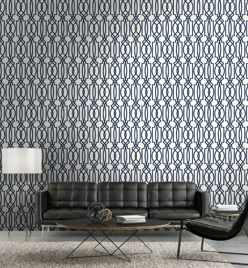media image for Deco Lattice Peel-and-Stick Wallpaper in Navy by NextWall 297