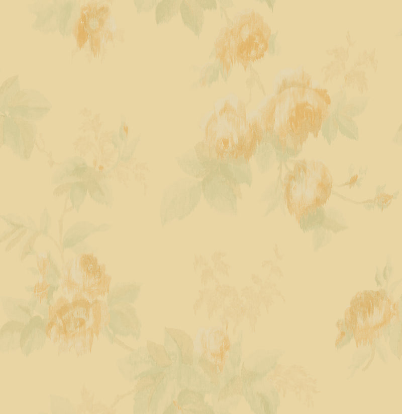 media image for Degas Flowers Wallpaper in Gold and Green from the Watercolor Florals Collection by Mayflower Wallpaper 254