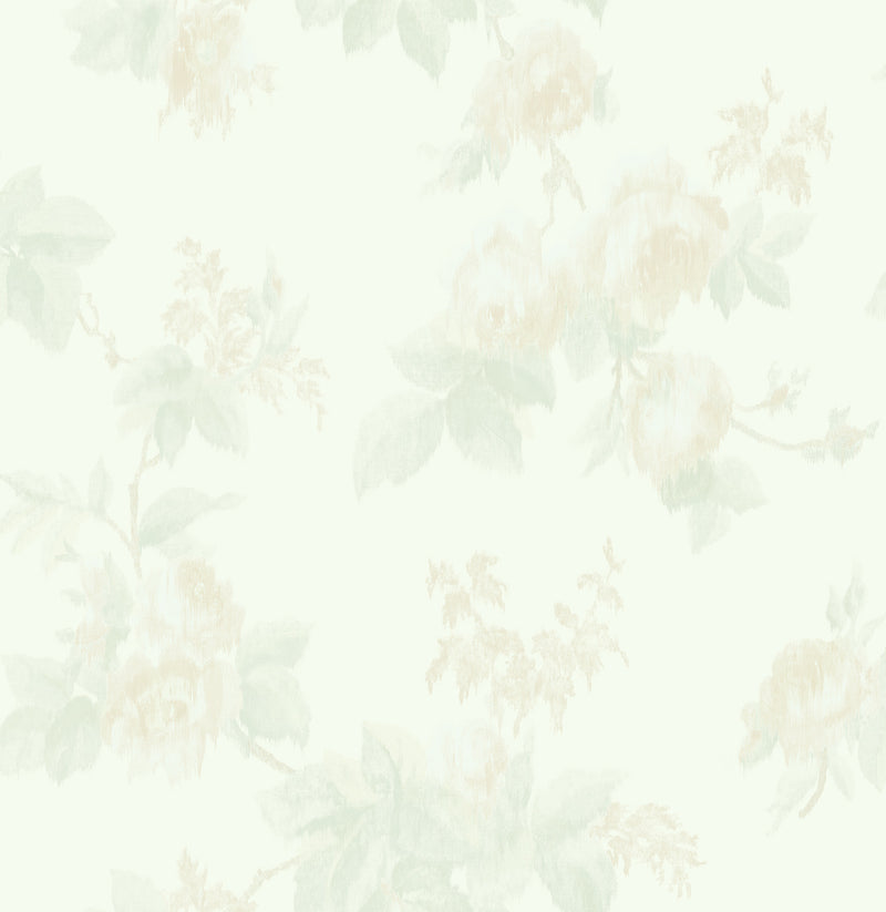 media image for Degas Flowers Wallpaper in Green and Cream from the Watercolor Florals Collection by Mayflower Wallpaper 254