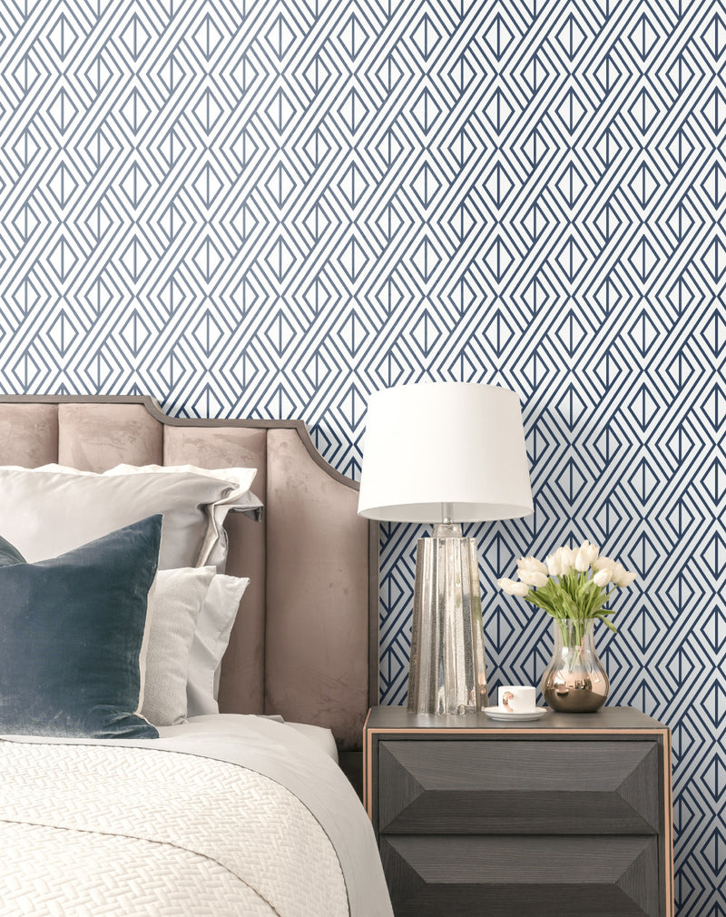 media image for Diamond Geometric Peel-and-Stick Wallpaper in Navy by NextWall 264