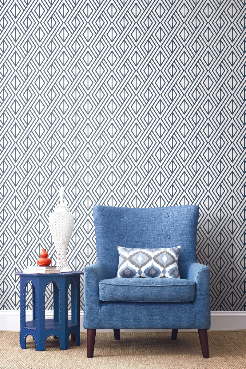 media image for Diamond Geometric Peel-and-Stick Wallpaper in Navy by NextWall 231
