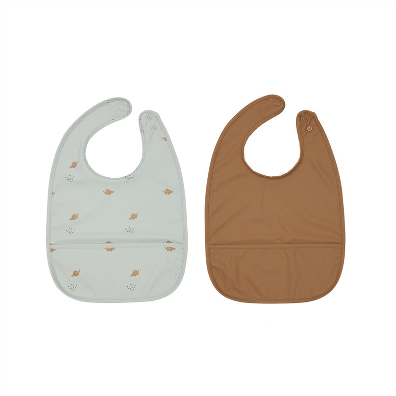 media image for dino bib set in dusty green and caramel 1 295