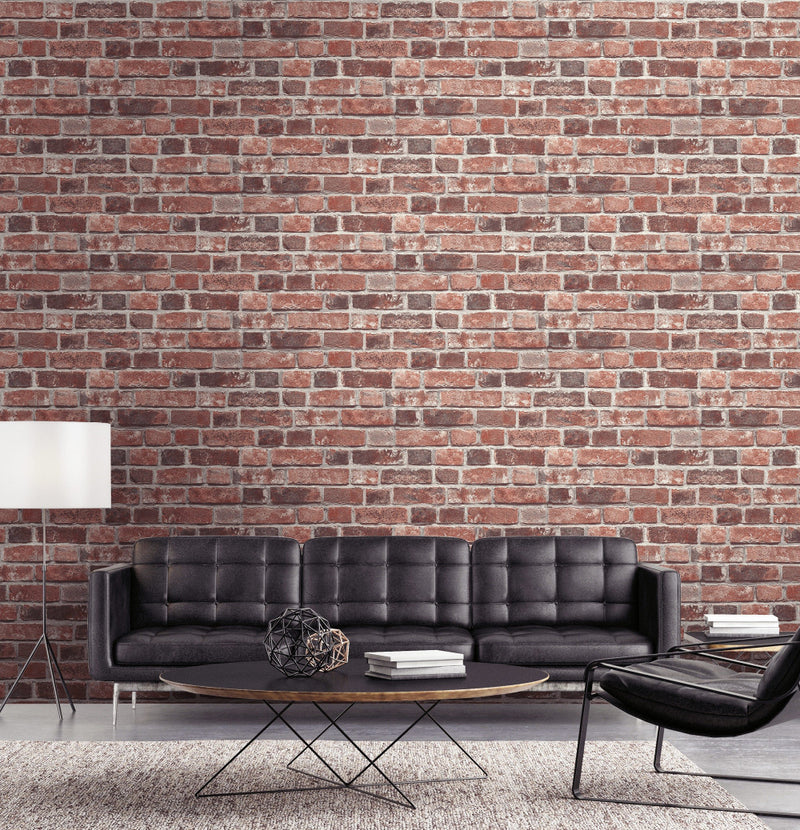 media image for Distressed Brick Peel-and-Stick Wallpaper in Red by NextWall 24
