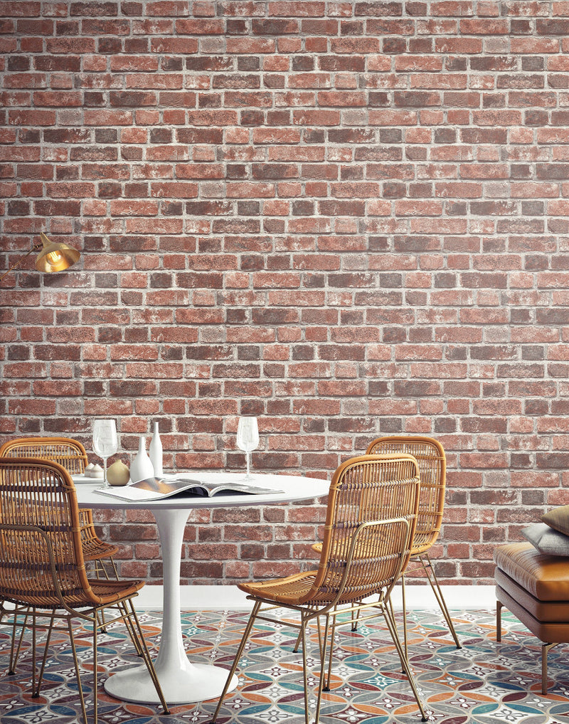 media image for Distressed Brick Peel-and-Stick Wallpaper in Red by NextWall 271