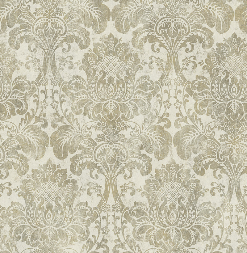 media image for sample distressed damask wallpaper in gilded from the vintage home 2 collection by wallquest 1 250