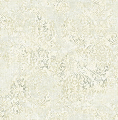 product image of Distressed Damask Wallpaper in Luster from the Nouveau Collection by Wallquest 534
