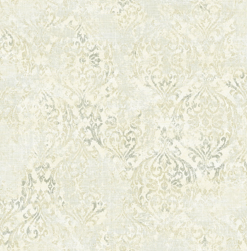 media image for Distressed Damask Wallpaper in Luster from the Nouveau Collection by Wallquest 275