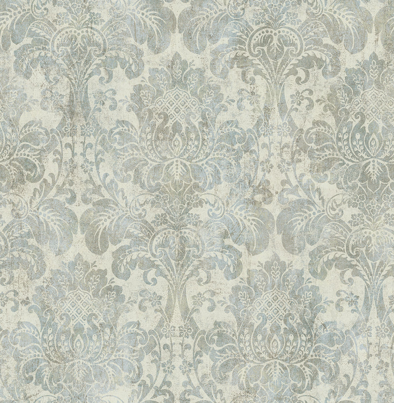 media image for sample distressed damask wallpaper in plated from the vintage home 2 collection by wallquest 1 298