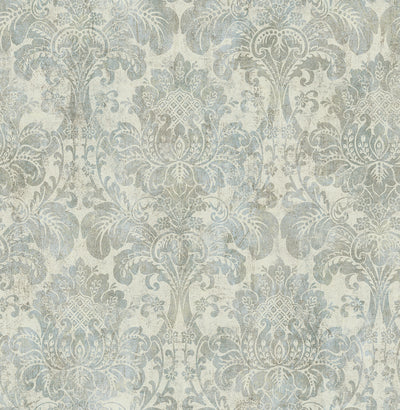 product image of Distressed Damask Wallpaper in Plated from the Vintage Home 2 Collection by Wallquest 514