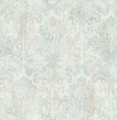 product image of Distressed Damask Wallpaper in Vintage Blue from the Vintage Home 2 Collection by Wallquest 564