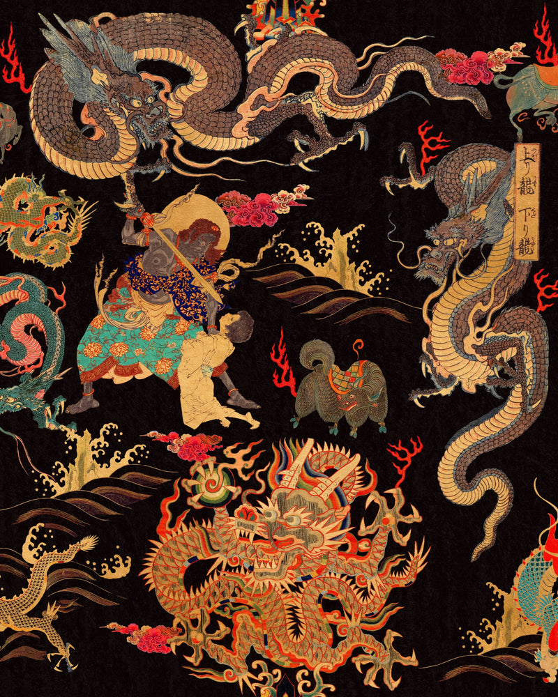media image for Dragons of Tibet Wallpaper in Red, Gold, and Black from the Wallpaper Compendium Collection by Mind the Gap 255