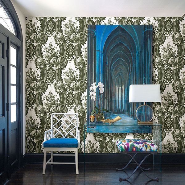 media image for Dreamer Damask Wallpaper in Green from the Moonlight Collection by Brewster Home Fashions 227