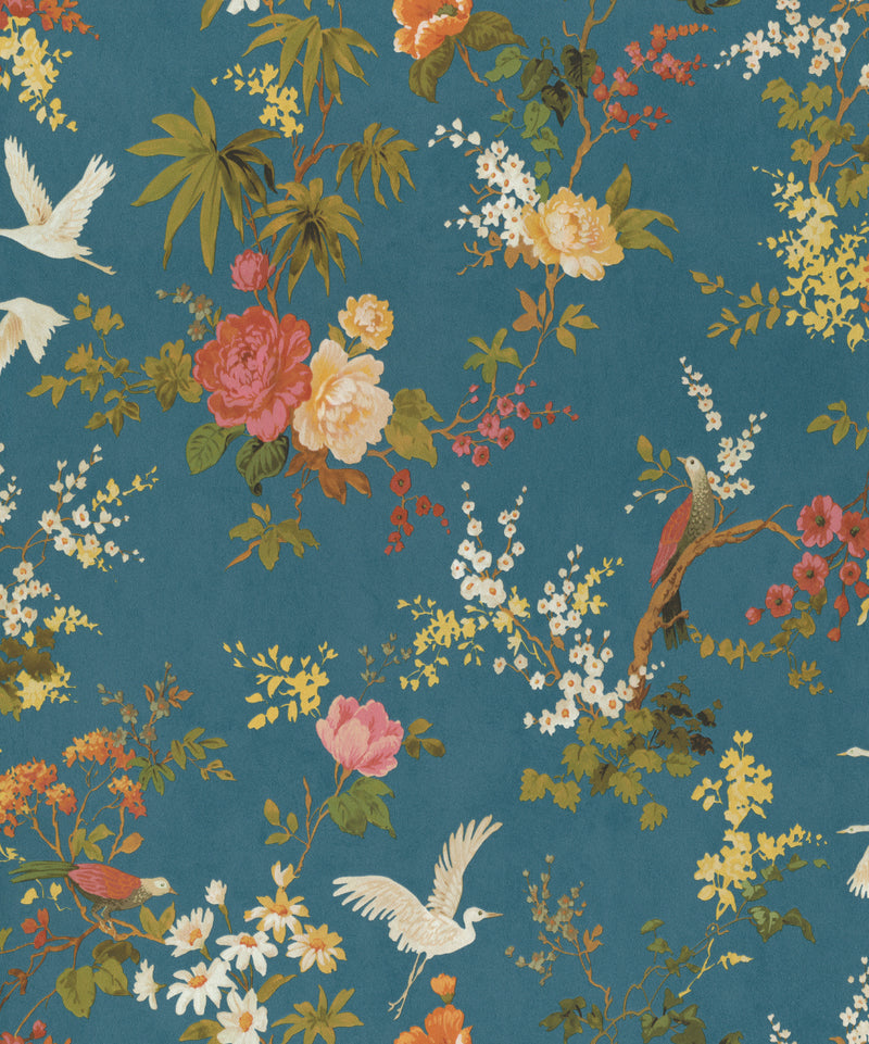 media image for sample dreamy vintage birds floral wallpaper in blue by walls republic 1 267