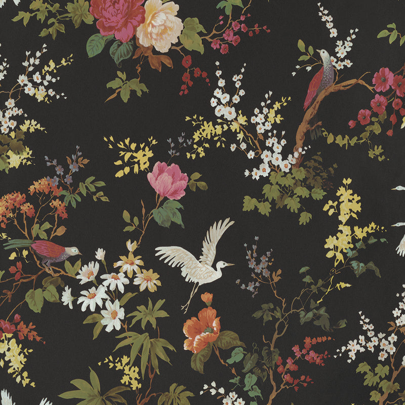 media image for Dreamy Vintage Birds and Floral Wallpaper in Black by Walls Republic 291