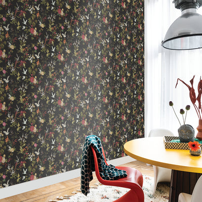 product image for Dreamy Vintage Birds and Floral Wallpaper in Black by Walls Republic 30
