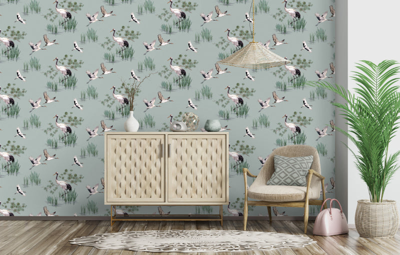 media image for Duck Egg Cranes in Water Wallpaper by Walls Republic 240