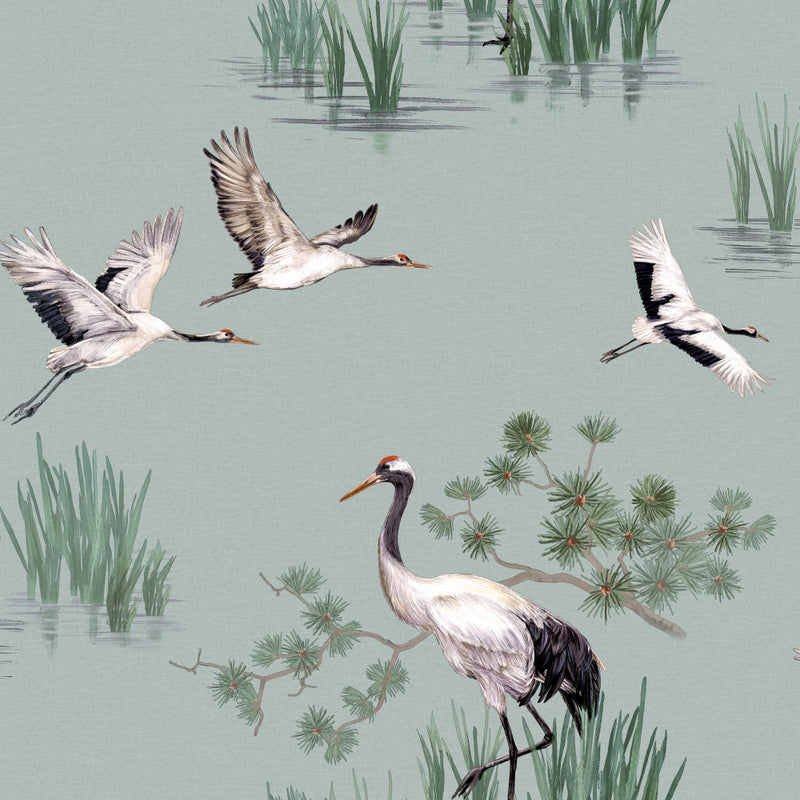 media image for Duck Egg Cranes in Water Wallpaper by Walls Republic 249