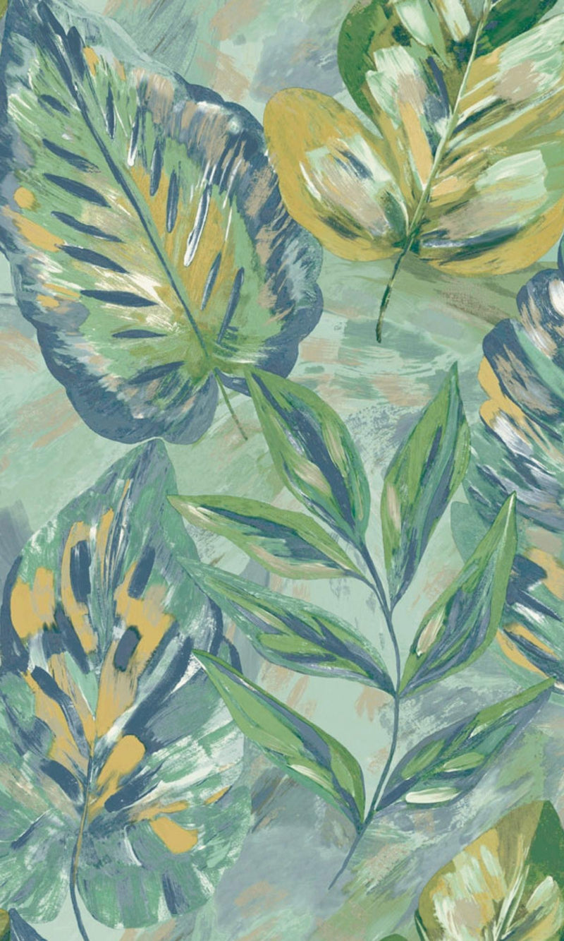 media image for Duck Egg Aralia Leaves Metallic Textured Botanical Wallpaper by Walls Republic 240