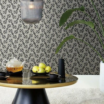 product image for Dynastic Lattice Wallpaper in Black from the Traveler Collection by Ronald Redding 74