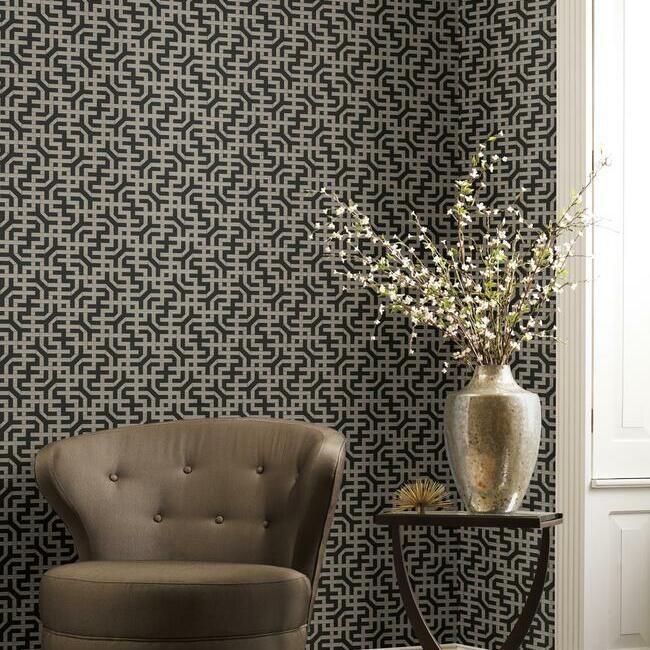 media image for Dynastic Lattice Wallpaper in Black from the Traveler Collection by Ronald Redding 227
