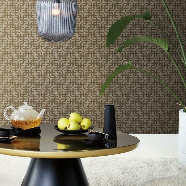 media image for Dynastic Lattice Wallpaper in Gold from the Traveler Collection by Ronald Redding 245