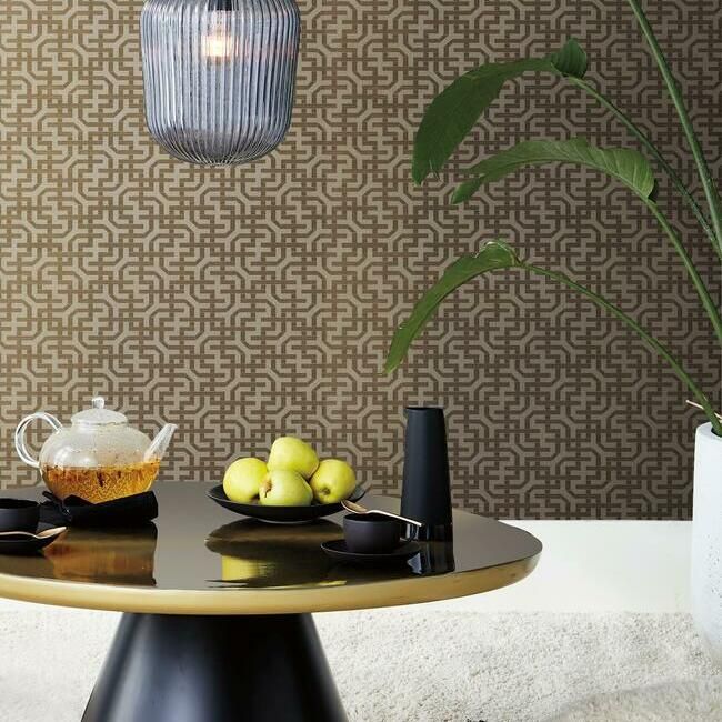 media image for Dynastic Lattice Wallpaper in Gold from the Traveler Collection by Ronald Redding 279