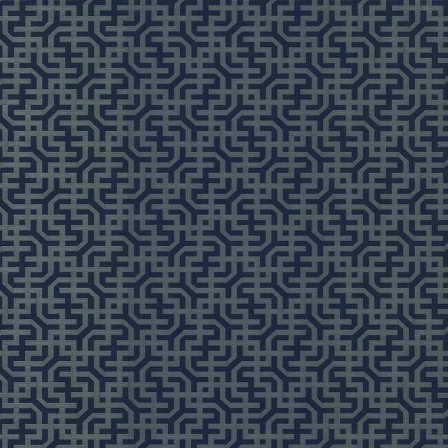 media image for sample dynastic lattice wallpaper in navy from the traveler collection by ronald redding 1 255