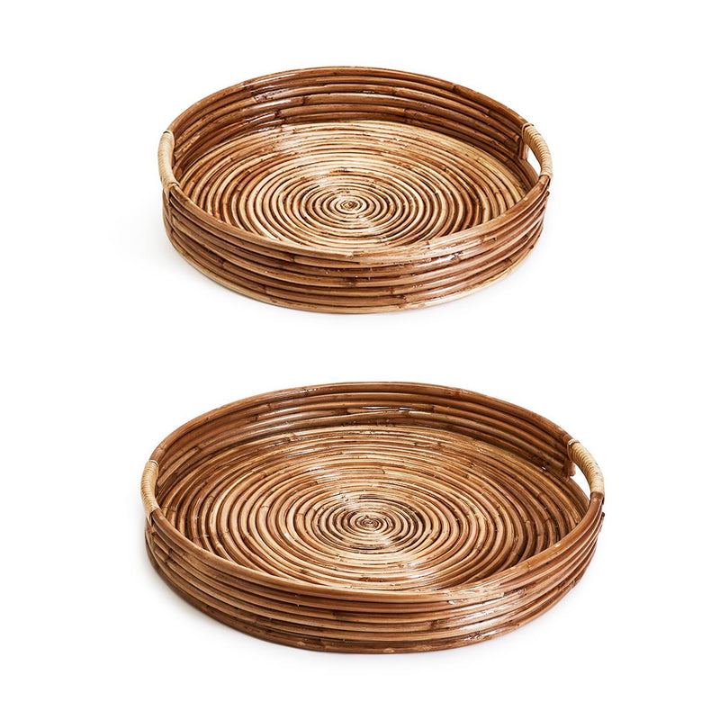 media image for set of 2 cane hand crafted rounded tray 1 254