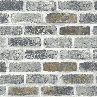 product image of Vintage Faux Brick Wallpaper in Steel Grey and Tan from Etten Gallerie for Seabrook 523