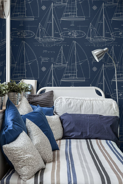 product image for Sail Away Wallpaper in Navy Blue from Etten Gallerie for Seabrook 1