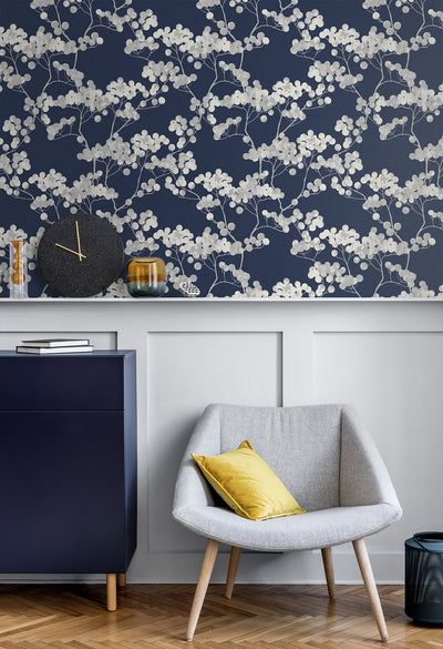 product image for Bayberry Blossom Wallpaper in Navy Blue from Etten Gallerie for Seabrook 92