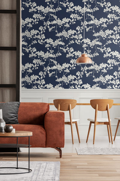 product image for Bayberry Blossom Wallpaper in Navy Blue from Etten Gallerie for Seabrook 9