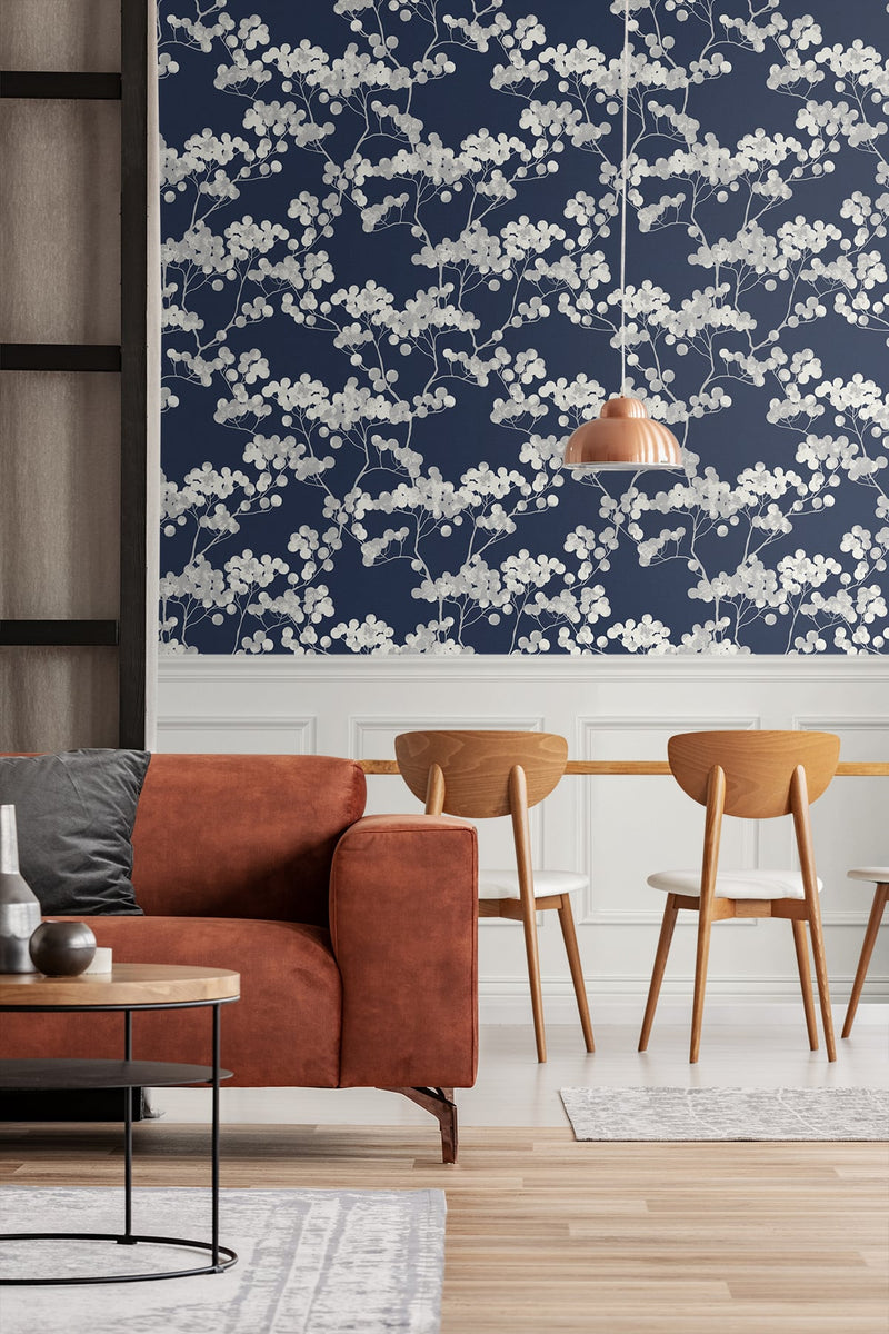 media image for Bayberry Blossom Wallpaper in Navy Blue from Etten Gallerie for Seabrook 211