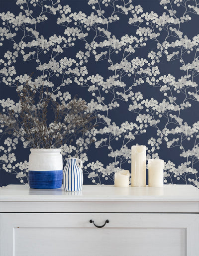 product image for Bayberry Blossom Wallpaper in Navy Blue from Etten Gallerie for Seabrook 98