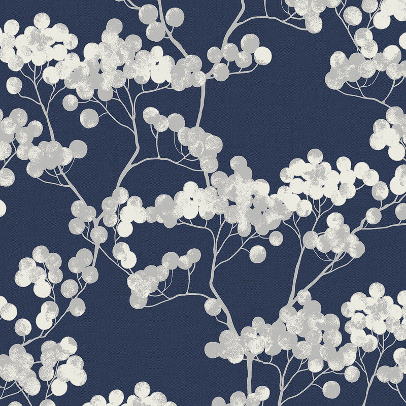 media image for Bayberry Blossom Wallpaper in Navy Blue from Etten Gallerie for Seabrook 258