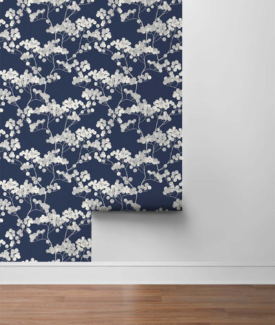 product image for Bayberry Blossom Wallpaper in Navy Blue from Etten Gallerie for Seabrook 75