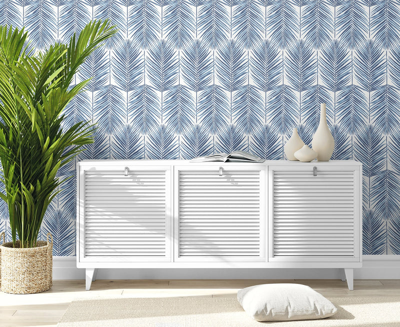 media image for Marina Palm Wallpaper in Coastal Blue from Etten Gallerie for Seabrook 238