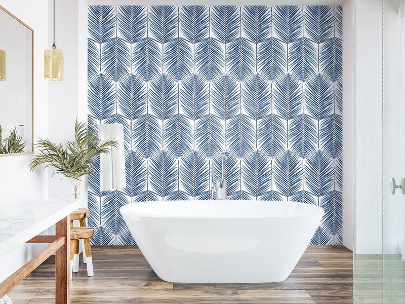 media image for Marina Palm Wallpaper in Coastal Blue from Etten Gallerie for Seabrook 244