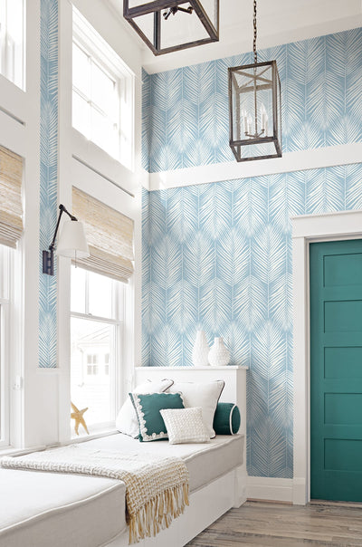 product image for Athena Palm Wallpaper in Hampton Blue from Etten Gallerie for Seabrook 66