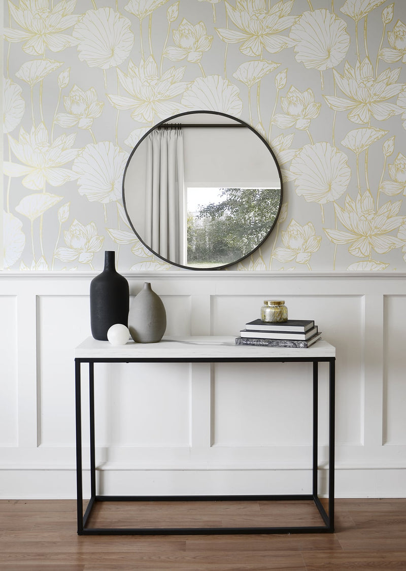 media image for Water Lily Floral Wallpaper in Metallic Gold and Grey from Etten Gallerie for Seabrook 21