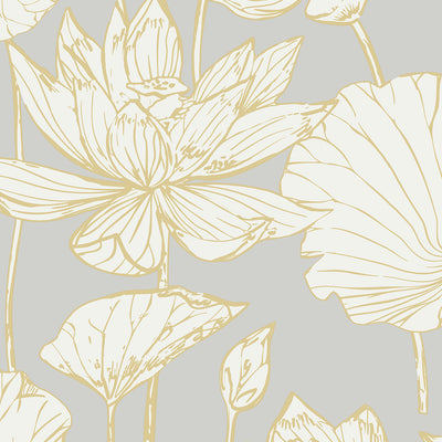 product image of Water Lily Floral Wallpaper in Metallic Gold and Grey from Etten Gallerie for Seabrook 581