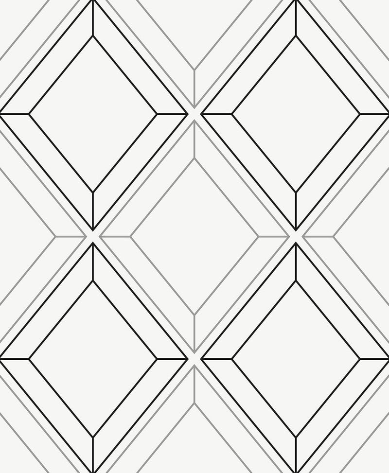 media image for Sample Linework Gem Metallic Silver & Ebony from the Etten Geometric Collection by Seabrook 212